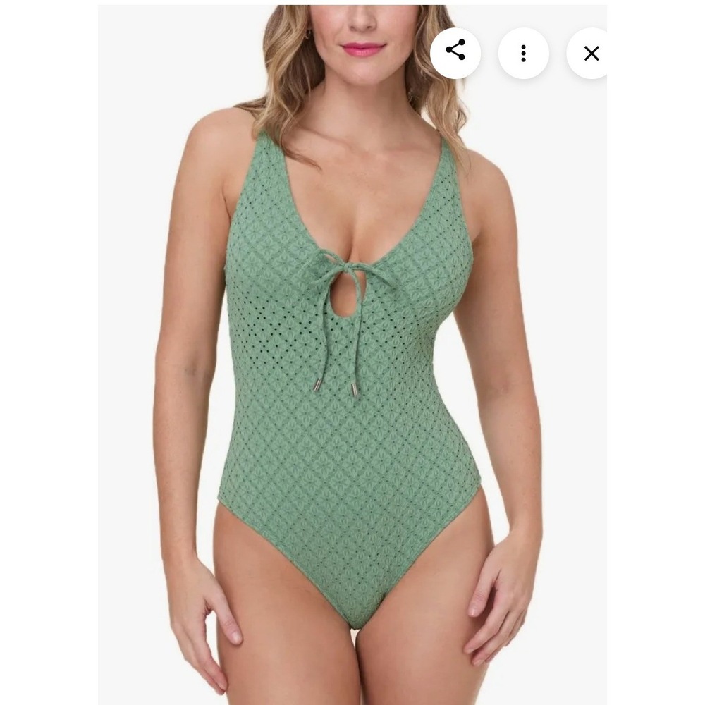 Andie Swim Sicily Green Pointelle One Piece Swimsuit Tie Front V-neck Est Small
